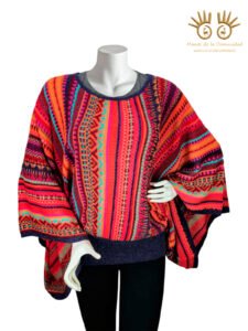 Handknitted Crewneck Alpaca Poncho with vibrant Traditional Patterns